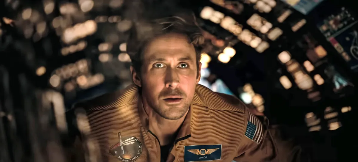 Ryan Gosling as Ryland Grace in Project Hail Mary on an alien planet.