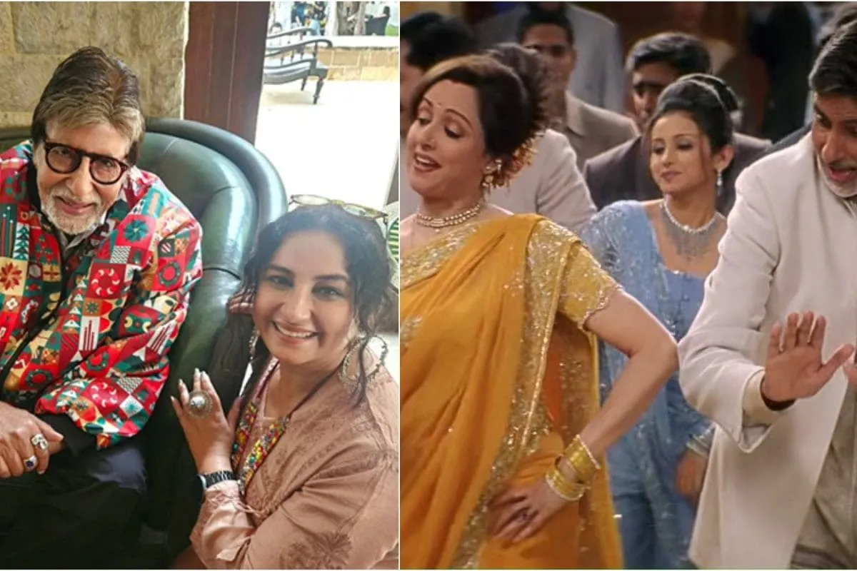 Amitabh Bachchan and Divya Dutta on the sets of the film Baghban.