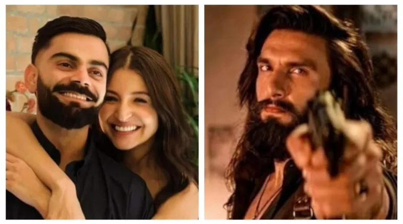 Anushka Sharma and Virat Kohli seen at a film premiere, smiling.