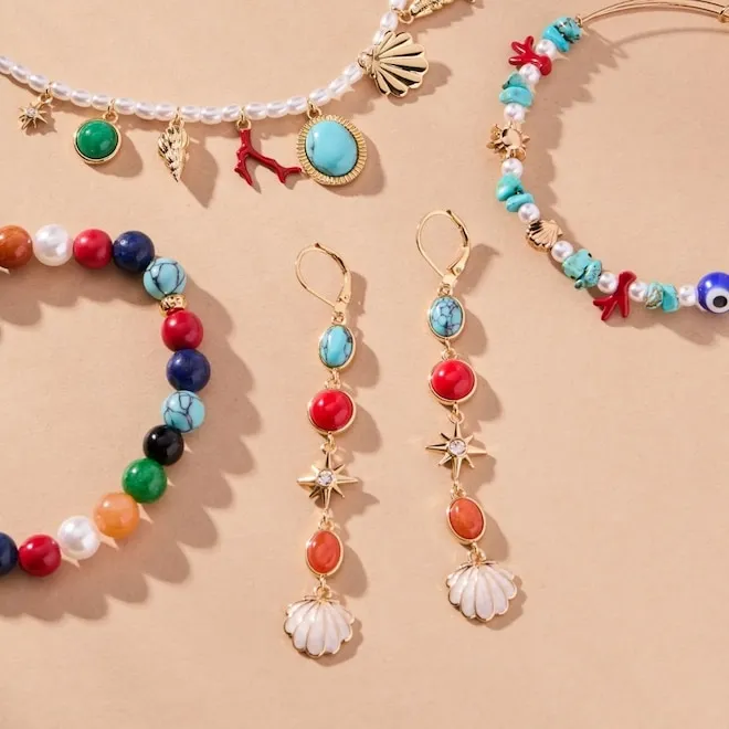 A close-up photo of colorful beaded bracelets and necklaces.