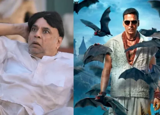 A visual representation of box office numbers climbing, with a focus on a film poster for Bhooth Bangla featuring Akshay Kumar.