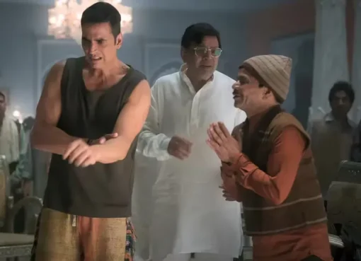 Akshay Kumar in a scene from his movie Bhooth Bangla with a spooky background