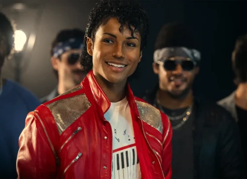 Promotional image for the Michael movie, showing a performer embodying Michael Jackson on stage.
