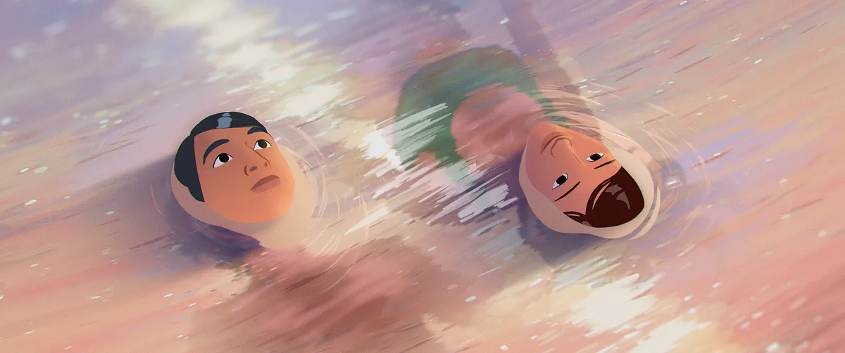 Animated waves crashing on a California beach.