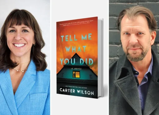 A dark, mysterious book cover for a thriller novel being adapted into a movie.