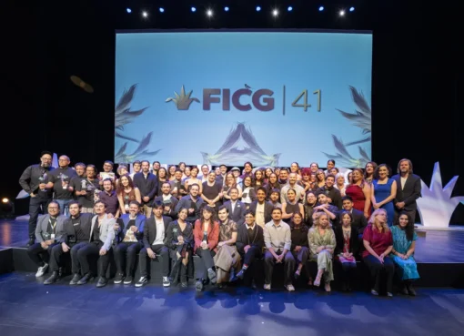 A stark black and white film poster for 'Red Hangar' showing a dramatic scene.