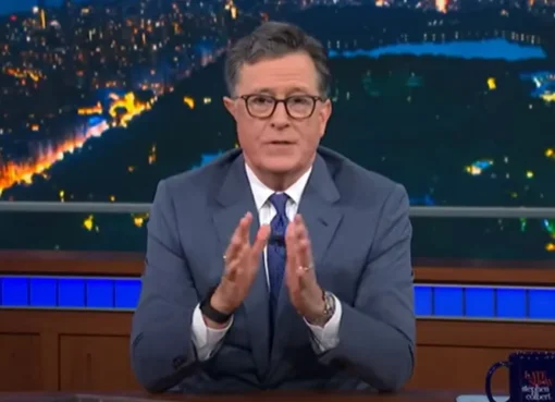 Stephen Colbert looking thoughtful during an interview