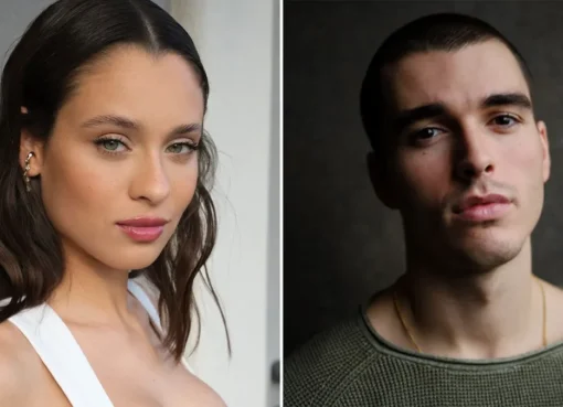 A movie poster for 'A Night in Porto' featuring Daniela Melchior and Corey Mylchreest.