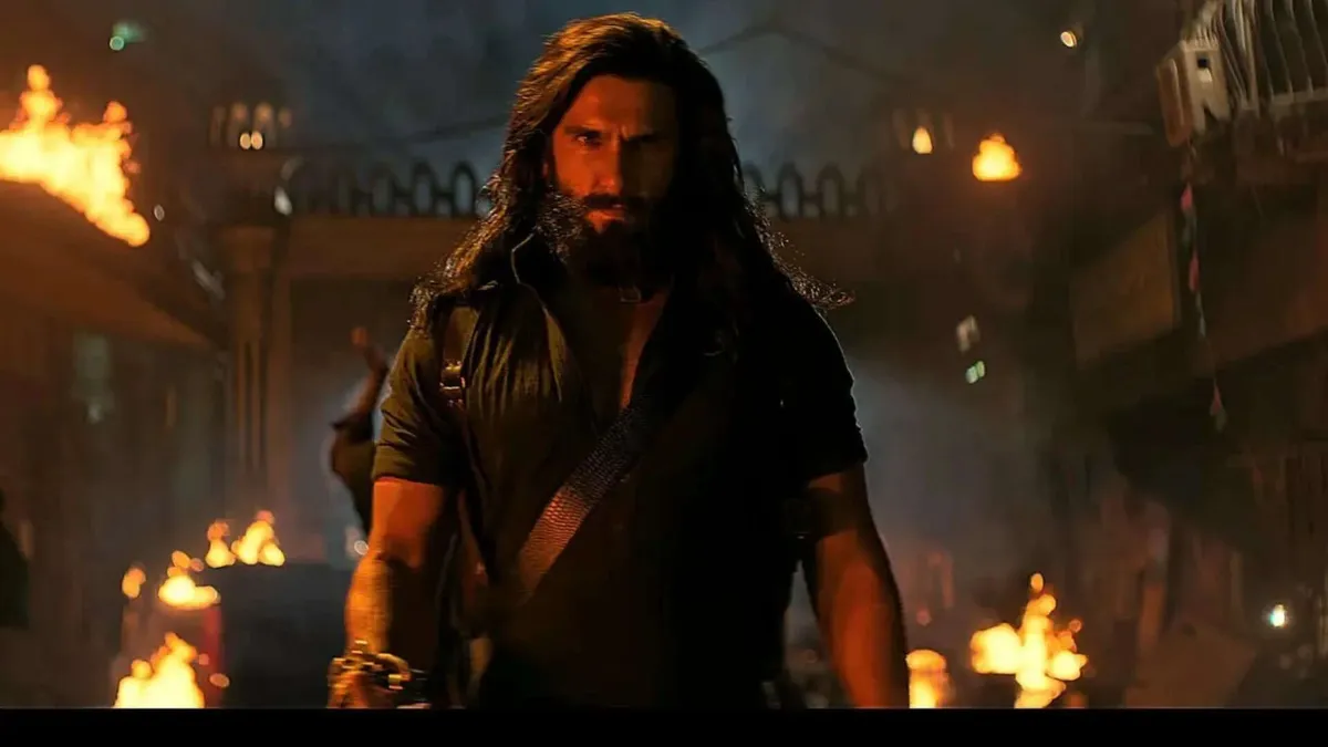 Ranveer Singh in intense action, 'Dhurandhar 2: The Revenge' movie poster.