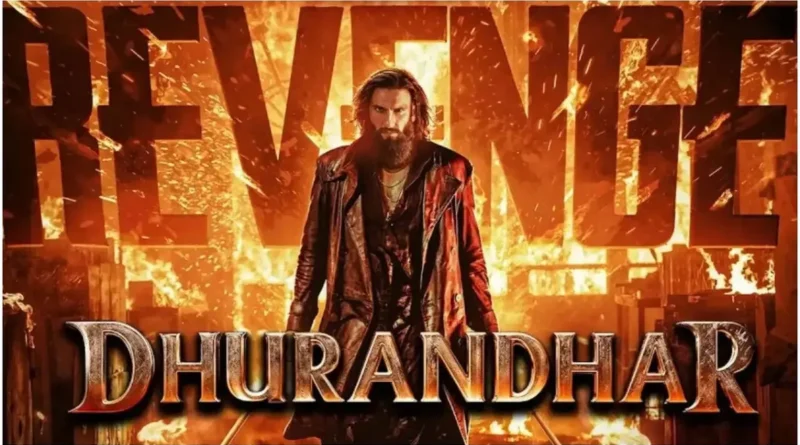 Ranveer Singh in an intense action pose from the movie poster of Dhurandhar 2.