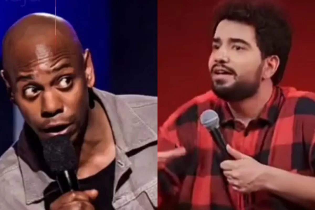 Split screen showing Samay Raina and Dave Chappelle performing stand-up comedy.