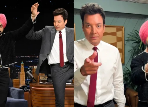 Diljit Dosanjh and Jimmy Fallon dancing Bhangra together on The Tonight Show