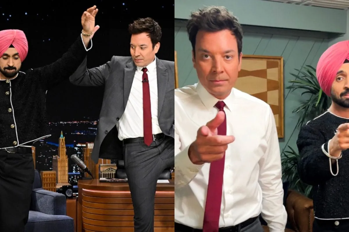 Diljit Dosanjh and Jimmy Fallon dancing Bhangra together on The Tonight Show