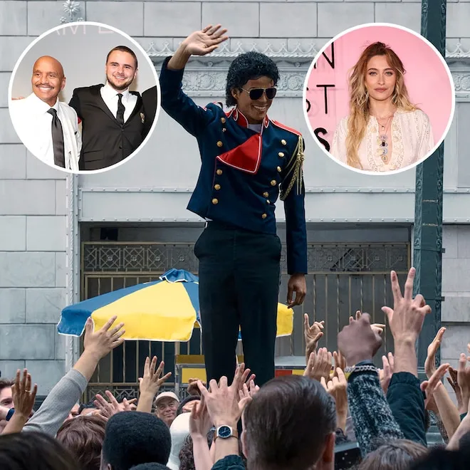 A still from the Michael Jackson movie showing him dancing on stage.