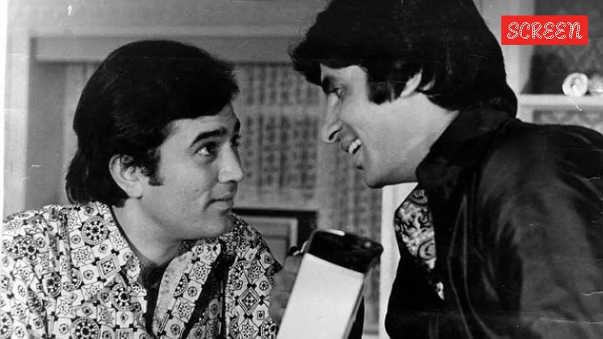 Rajesh Khanna looking thoughtful and Amitabh Bachchan looking determined, side-by-side, representing their different approaches to failure.