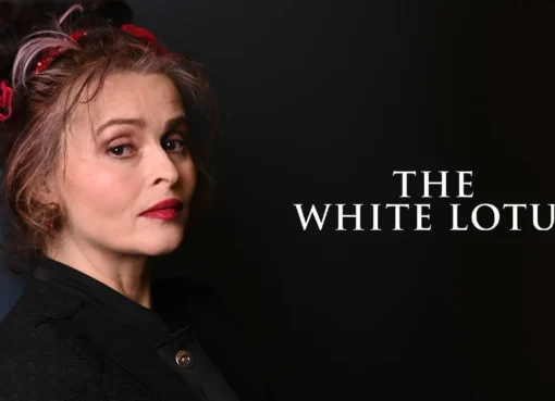 Helena Bonham Carter looking thoughtful and stylish at a red carpet event.