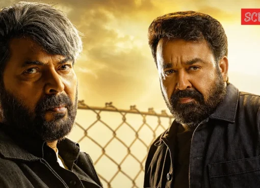 A split image of actors Mammootty and Mohanlal.