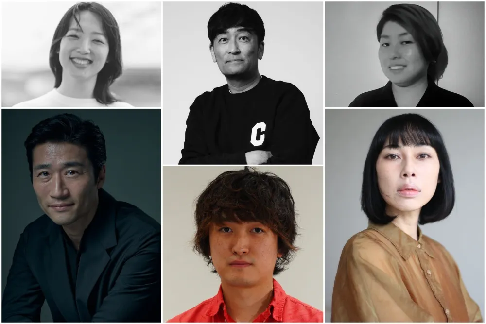 A diverse group of filmmakers presenting their projects at a film market.