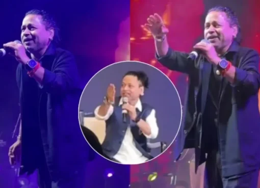 Kailash Kher looking serious at an event.