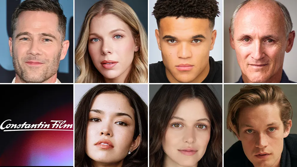 A collage of the cast members Damian Hardung, Sara Waisglass, and Luke Macfarlane.