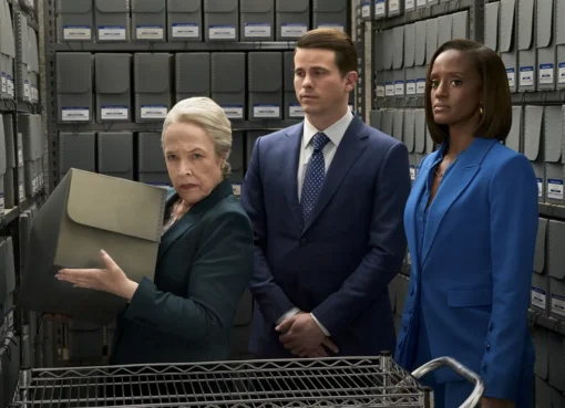 A scene from the Matlock TV show finale featuring the main cast in a law office.