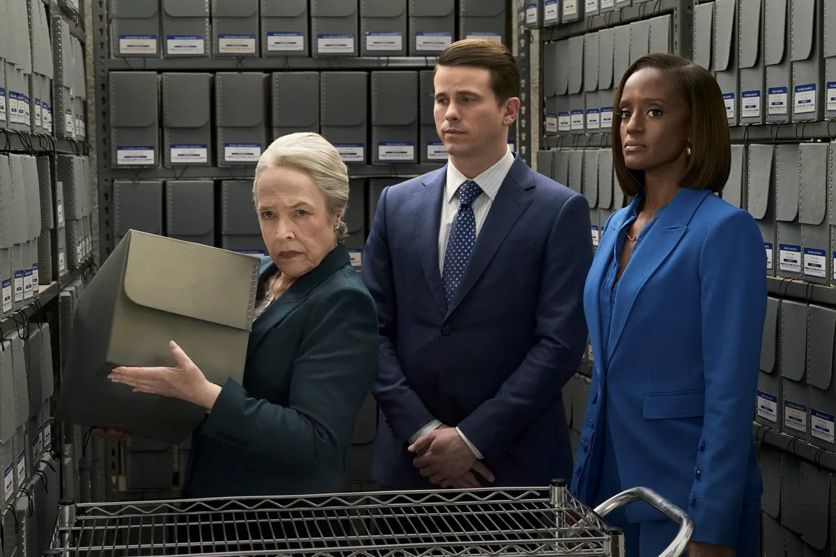 A scene from the Matlock TV show finale featuring the main cast in a law office.