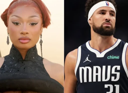 Photo of Megan Thee Stallion and Klay Thompson.