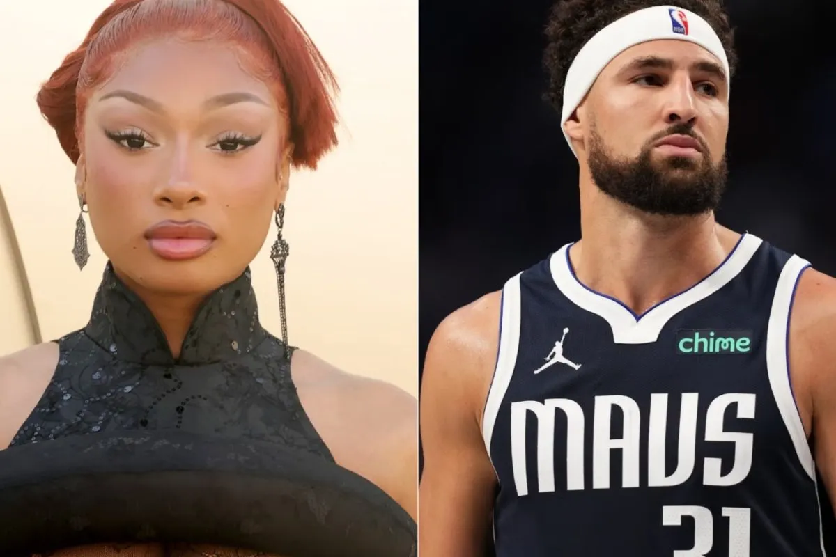 Photo of Megan Thee Stallion and Klay Thompson.