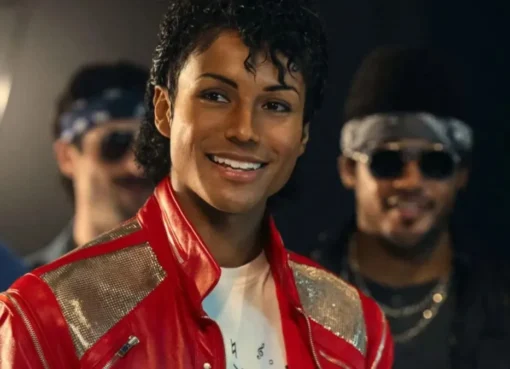 A still from a Michael Jackson biopic showing a performance.