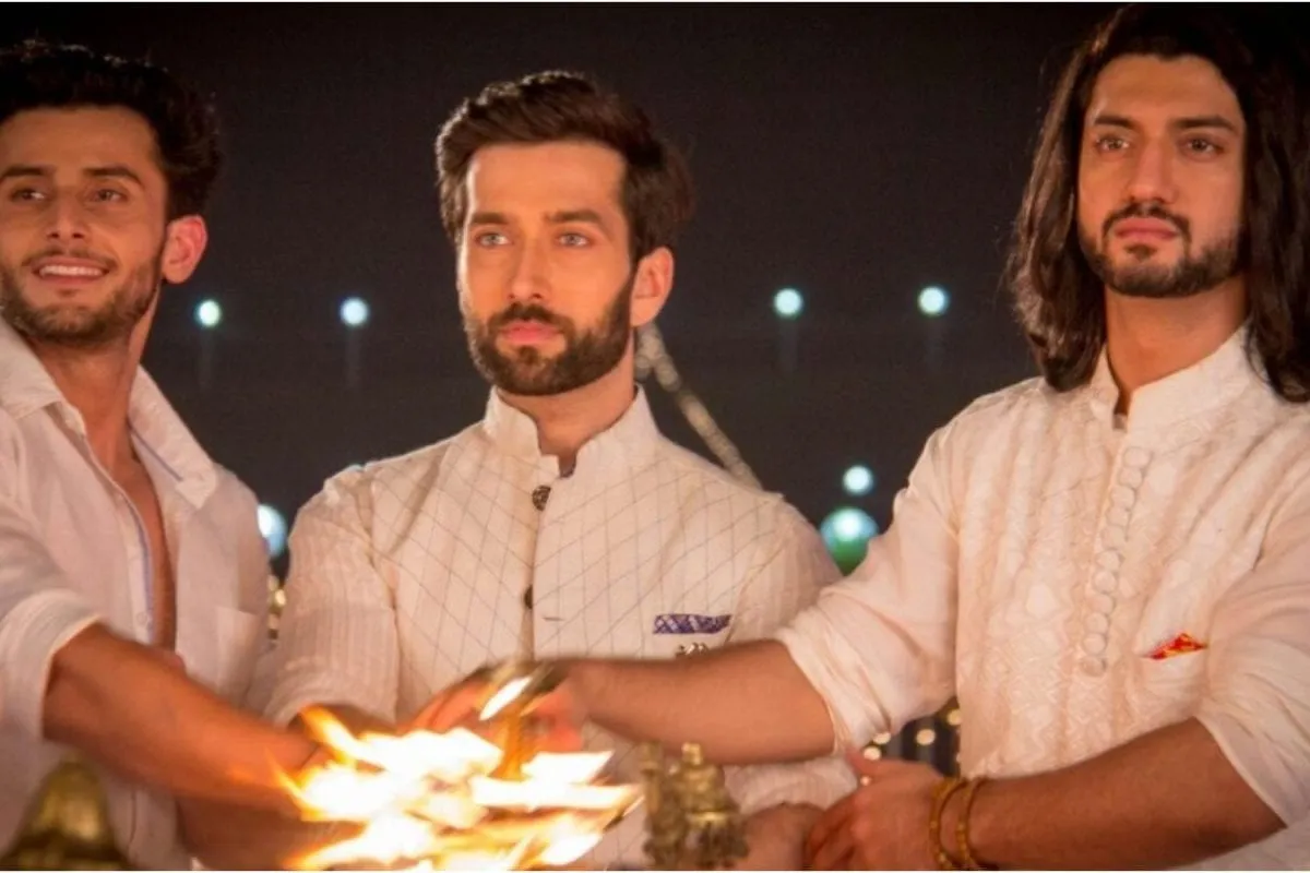 Nakuul Mehta smiling, surrounded by throwback images from Ishqbaaaz and a fan interaction at an airport.