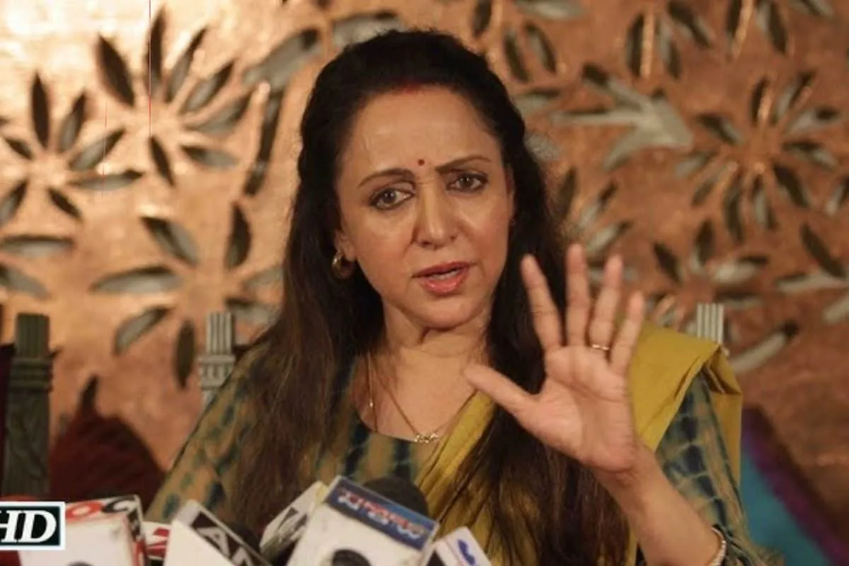 Hema Malini speaking thoughtfully.