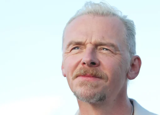 Simon Pegg looking thoughtful, perhaps on a movie set that's now shut down.