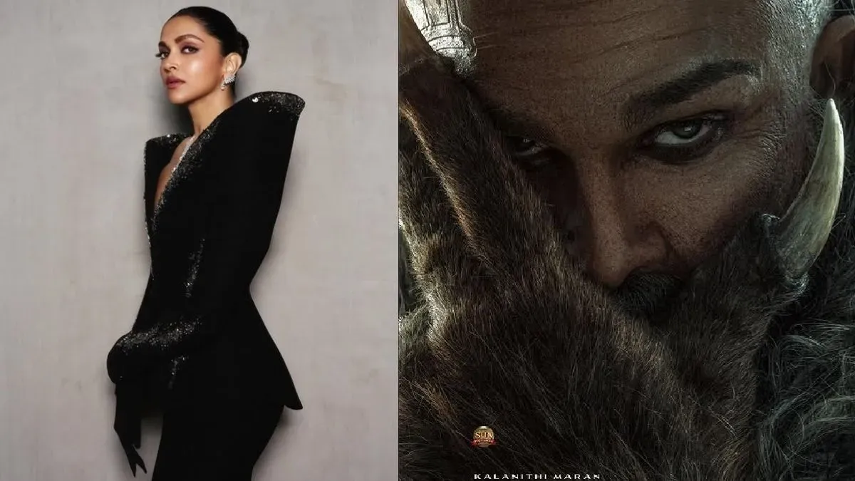 Deepika Padukone smiling on a movie set.