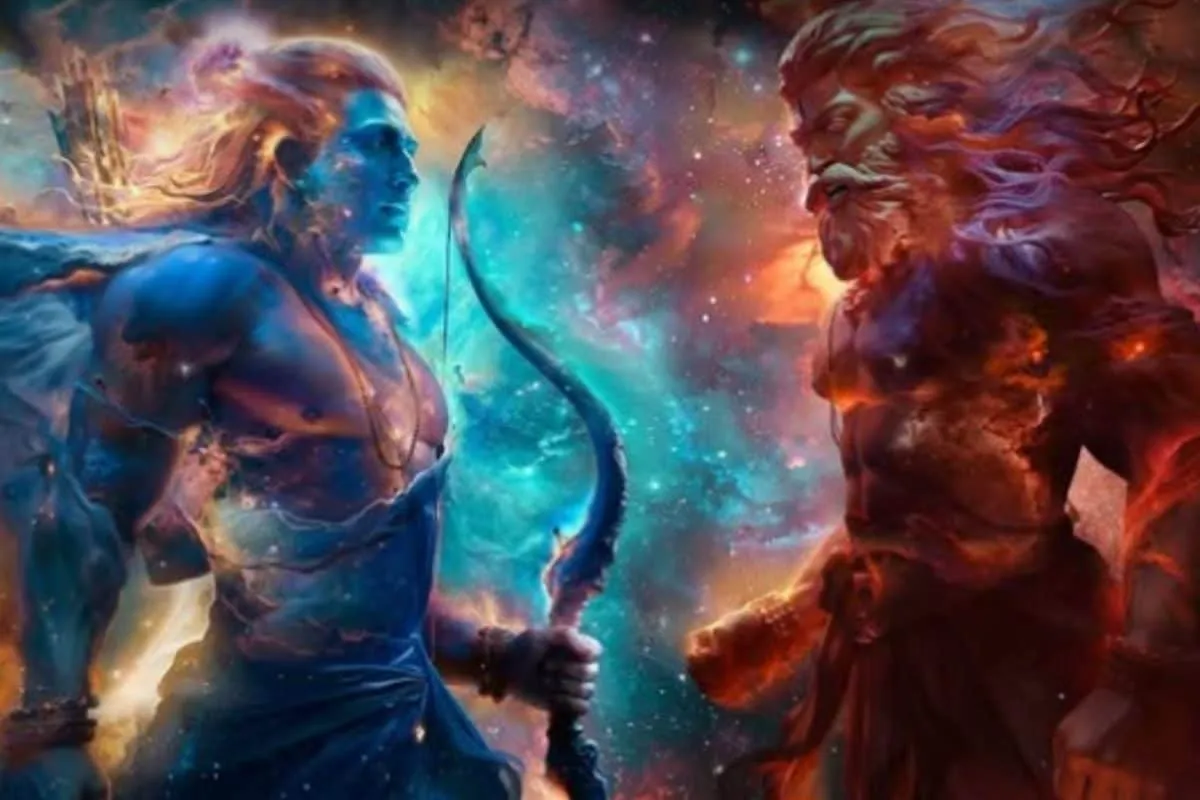 A split image showing Yash and Ranbir Kapoor in character-inspired poses.