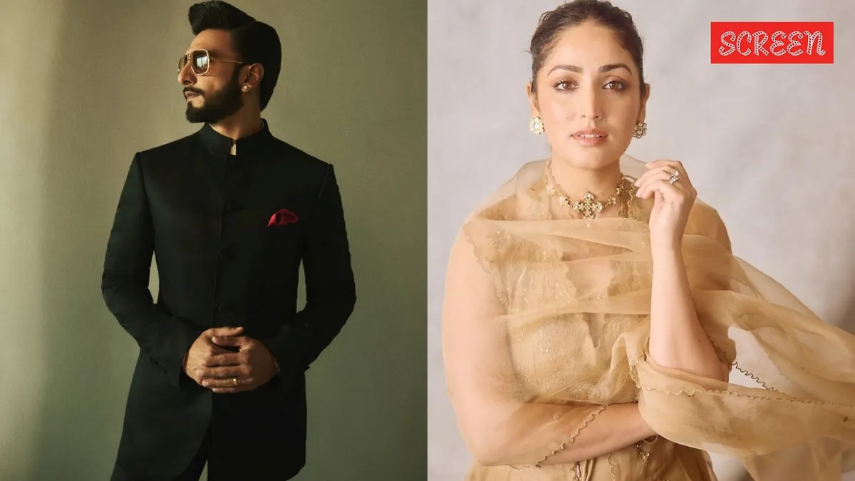 Ranveer Singh, Vicky Kaushal, and Yami Gautam looking fit and happy, with a jar of Nutella, a brick, and a cup of chai playfully Photoshopped near them, highlighting their favorite indulgences.