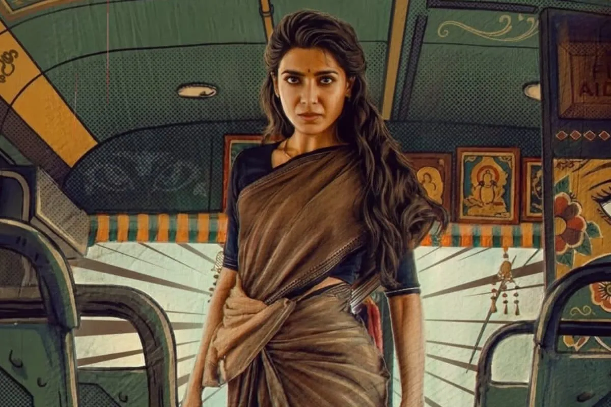 Samantha Ruth Prabhu smiling in a movie still.