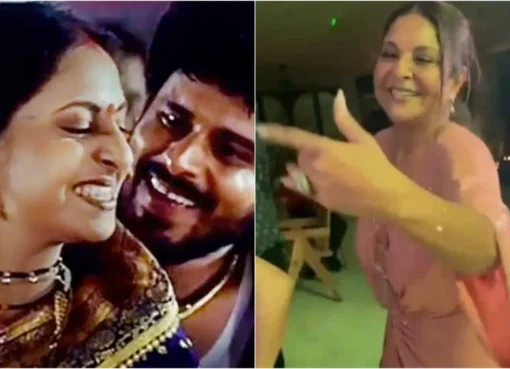 Actress Shefali Shah energetically dancing to a song.