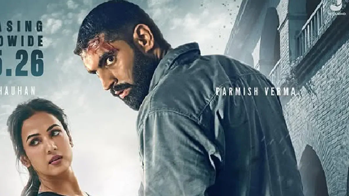 Poster for the movie Shera featuring Sonal Chauhan and Parmish Verma.