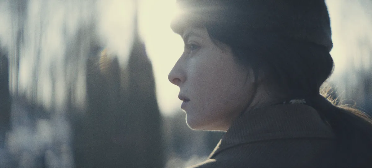 Agnes O'Casey looking serious in a spy-themed photo.