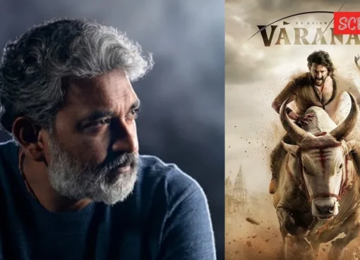 SS Rajamouli speaking on stage at CCXP Mexico.