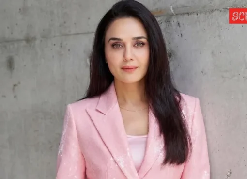 Preity Zinta smiling and looking confident at an IPL match