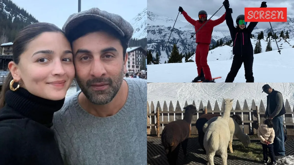 Ranbir Kapoor holding daughter Raha in the snow