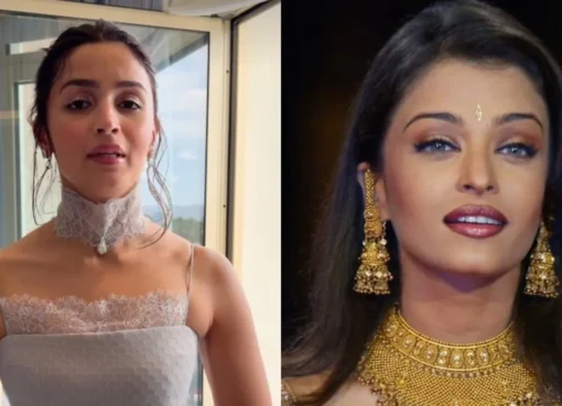 Alia Bhatt smiling and Aishwarya Rai in a yellow saree