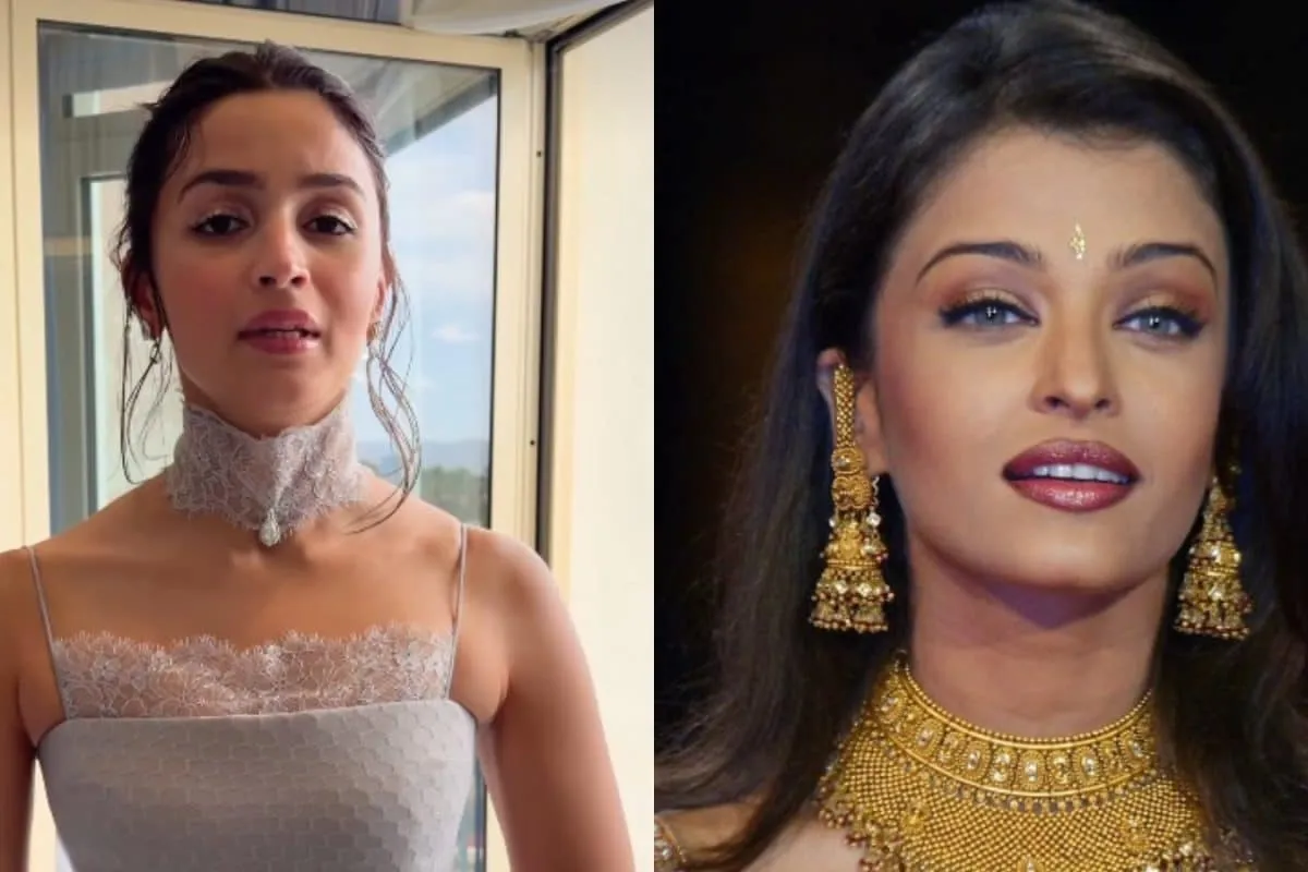 Alia Bhatt smiling and Aishwarya Rai in a yellow saree