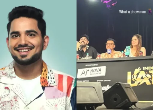 Alia Bhatt and Sharvari sitting on the set of India's Got Latent with Samay Raina.