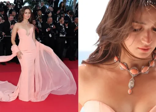 Alia Bhatt looking confident on a red carpet in a pastel outfit