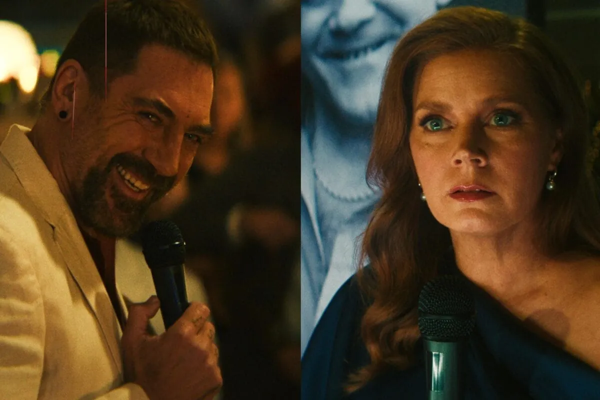 Amy Adams and Javier Bardem looking intense in a still from Cape Fear.