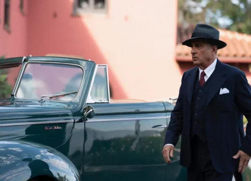 Andy Garcia looking intently, possibly from a scene in 'Diamond', conveying a thoughtful, old-school detective aesthetic.