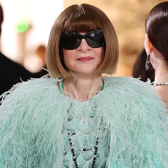 Anna Wintour in a feathered dress at the Met Gala.