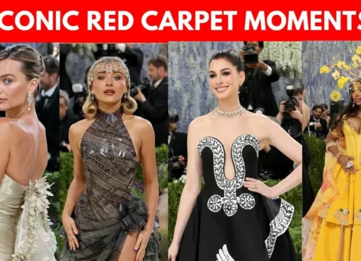 Sabrina Carpenter wearing a Dior dress made of film strips at the Met Gala 2026 red carpet.